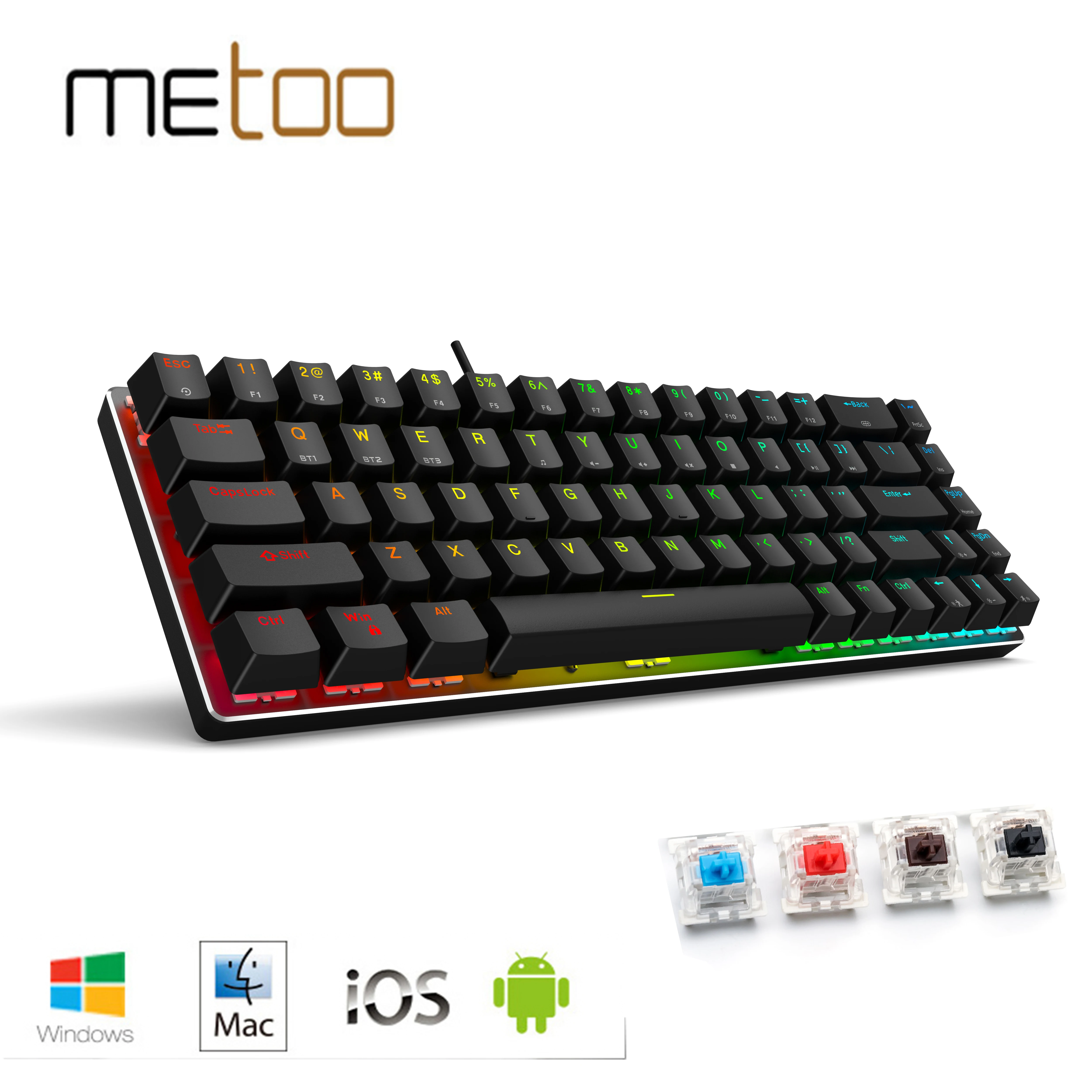 Metoo 2.4Ghz Wireless/Bluetooth/Wired Mini Portable Mechanical Keyboard RGB Backlight Gaming Keyboard for Laptop Tablet Mobile