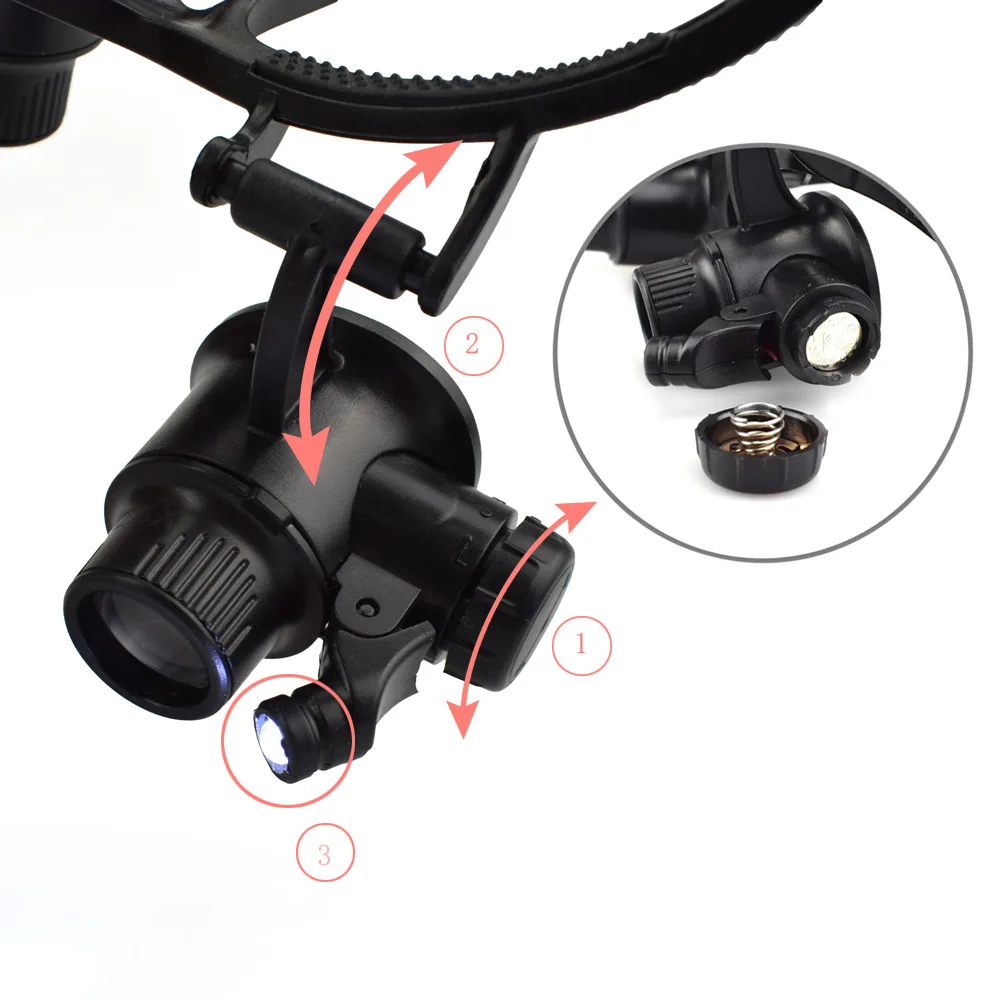 Защитные очки для ремонта часов с светодиодный светильник и 4 пары лупа 10/15/20/25X