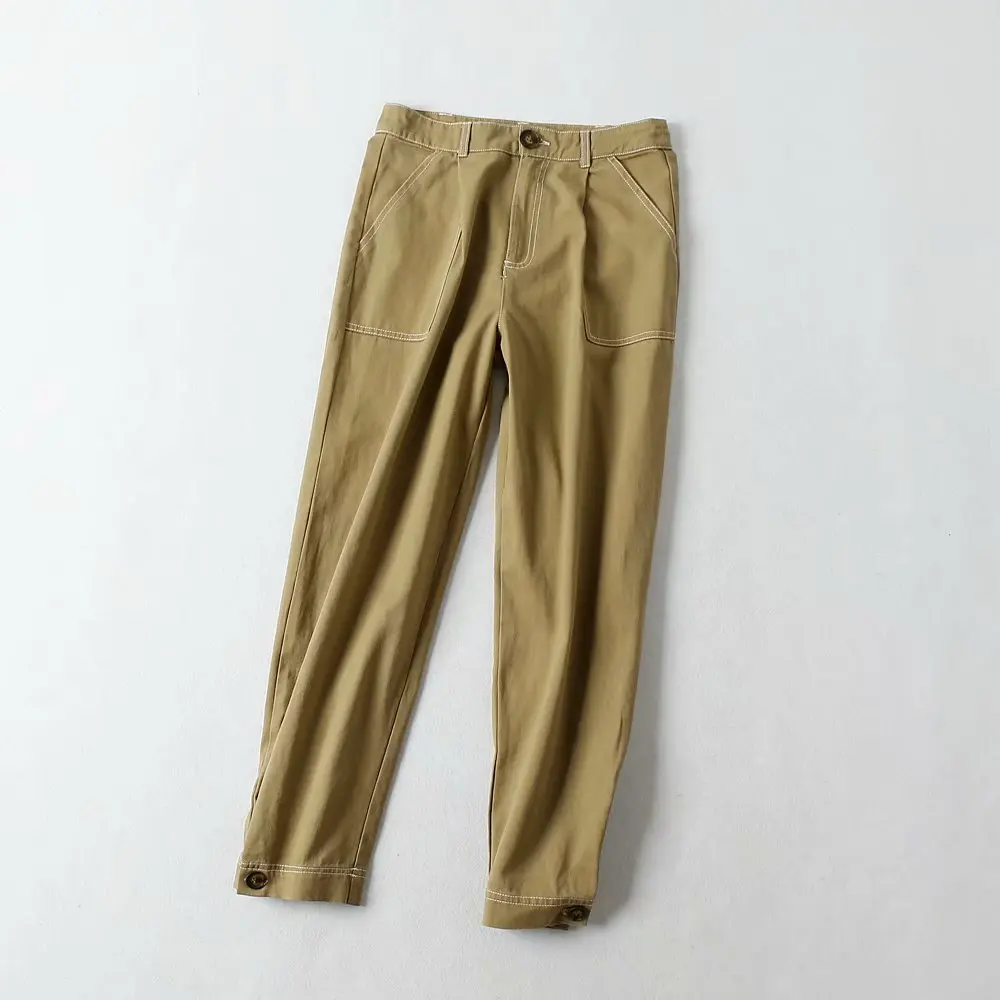 Новые женские модные стиль сафари пуговицы украшенные прямыми штанами шикарная