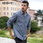 Мужская рубашка в полоску KUEGOU, белая рубашка в полоску с длинными рукавами, из натурального хлопка, большие размеры, модель 2022, осень 100%