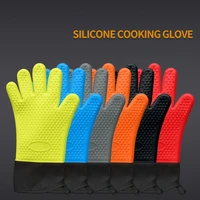 1pc silicone gloves heat resistant non slip microwave oven mitts kitchen bbq baking cooking canvas stitching oven gloves