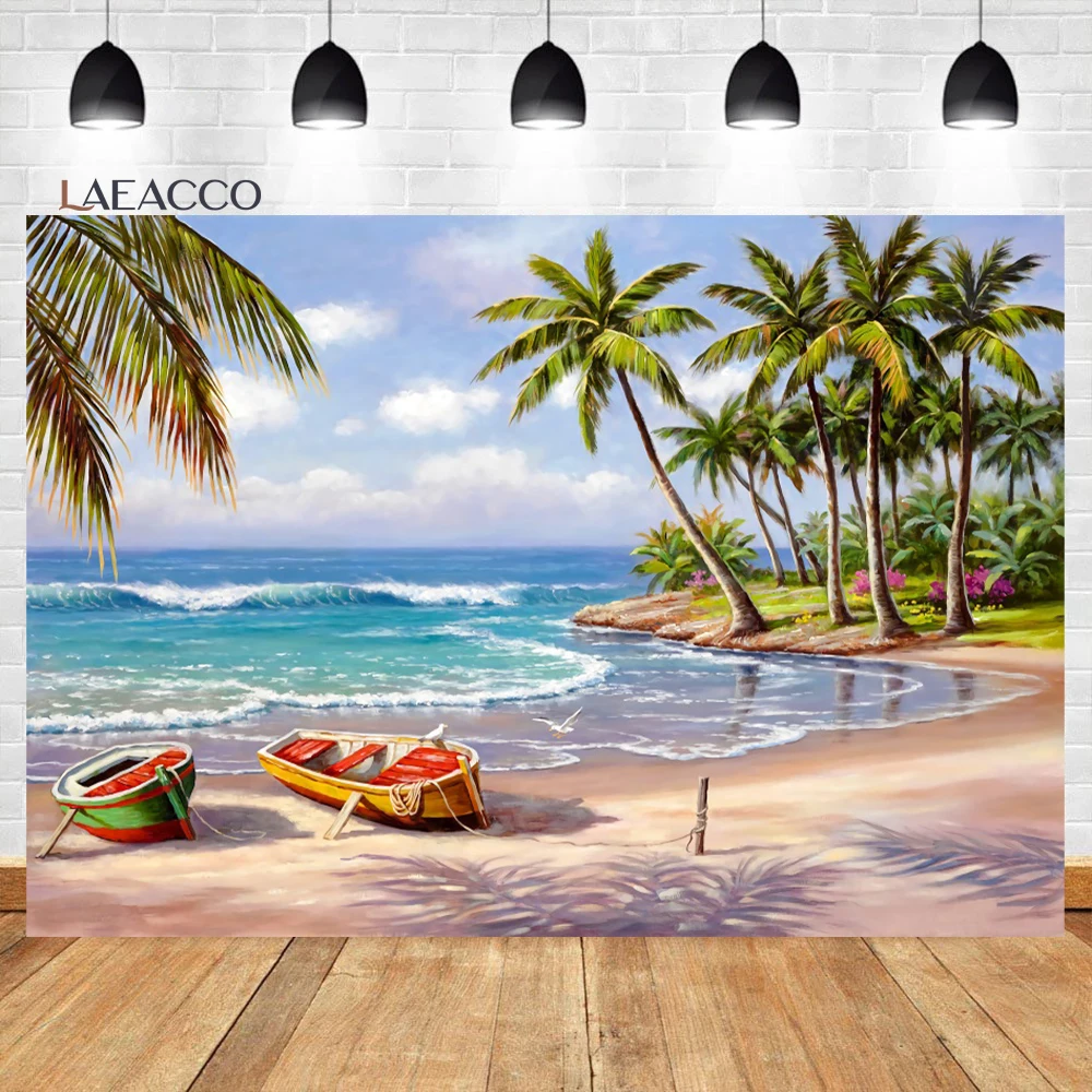 

Летний тропический пляжный фон Laeacco, морской фон с облаками, небом, деревьями, для взрослых, для путешествий, Фотофон