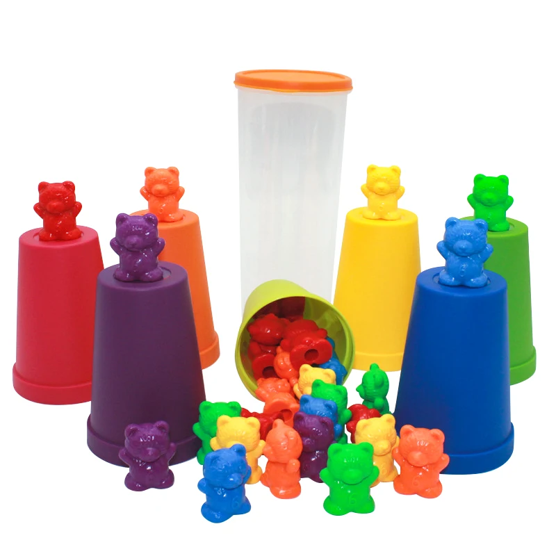 Color Sorting Toys Montessori Rainbow Matching Game Counting Bears With Tweezers Stacking Cups Card For Toddlers Baby | Игрушки и хобби