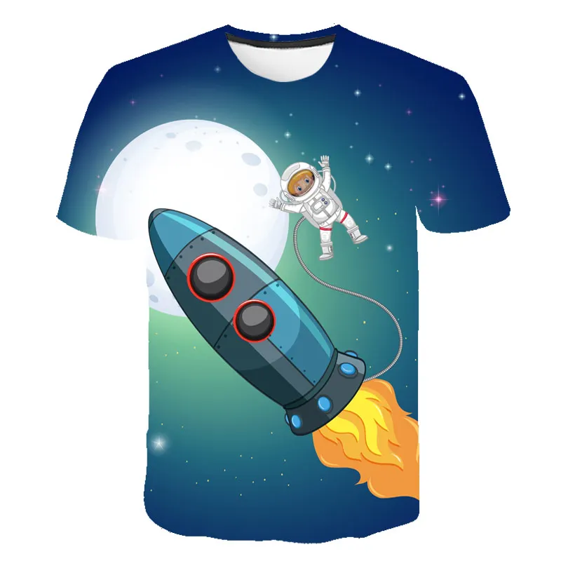 

Children Clothing Space Rocket Print Casual Harajuku Boys/Girls t-shirt Tops Unisex 4T-14T Fashion Cool Short-sleeved 3D Tshirt