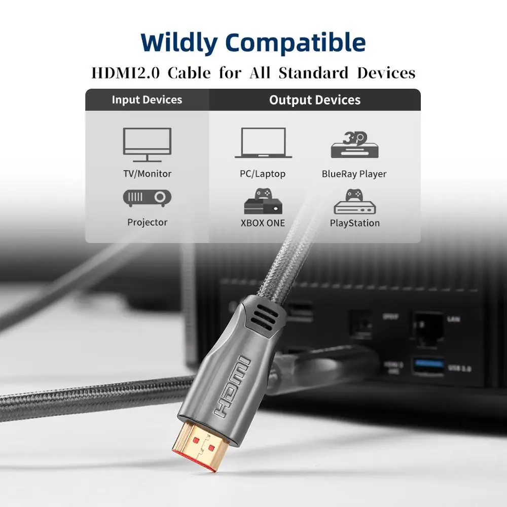 Кабель HDMI-HDMI 2.0a 2.0b, AMPCOM Инженерная серия 4 K HDMI кабель HDMI 2,0 Поддержка 3D Ethernet HDR 4:4:4 для HDTV PS4 PS3