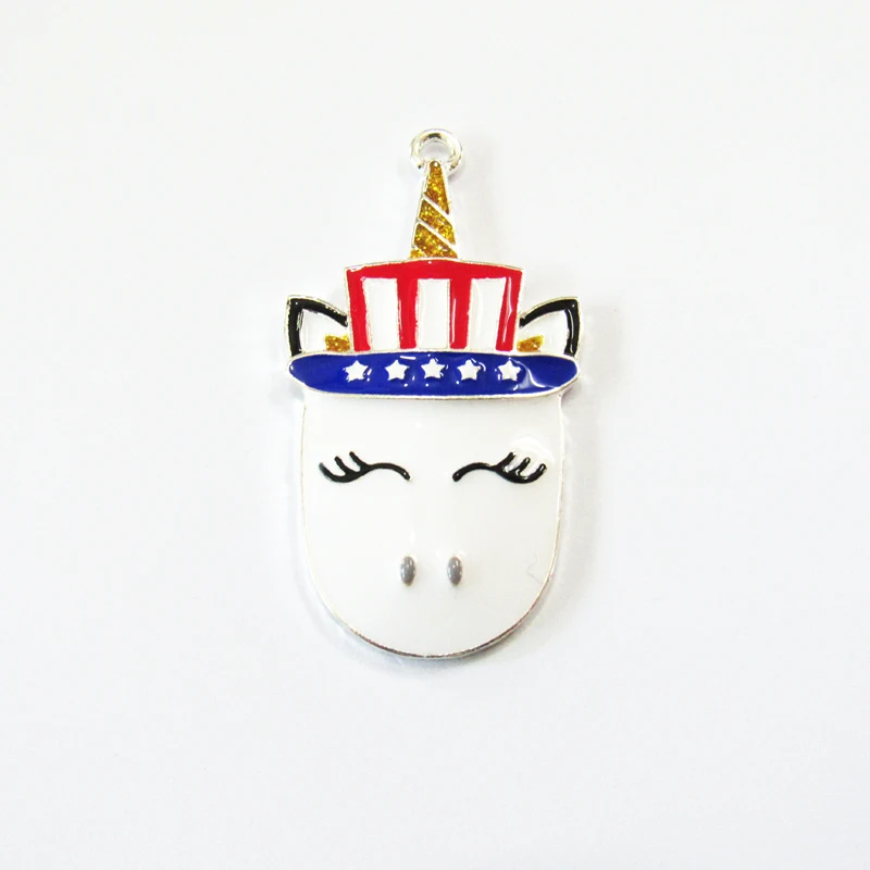 

Wholesale Newest 10pcs/bag Unicorn With Sam Hat Pendants For 4th Of July Jewelry