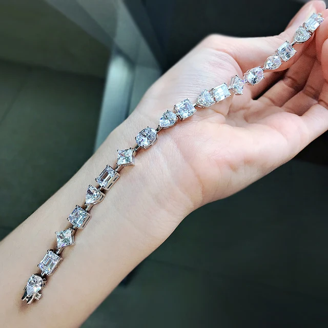 Silver Full High Carbon Diamond Bracelet For Women - Wedding Party Fine Jewelry 4