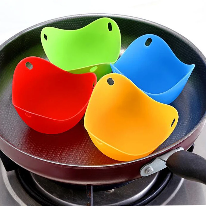 

4pc Egg Poachers Silicone Egg Cooker Kitchen Tools Pancake Cookware Bakeware Steam Eggs Plate Tray Healthy Egg Pancake