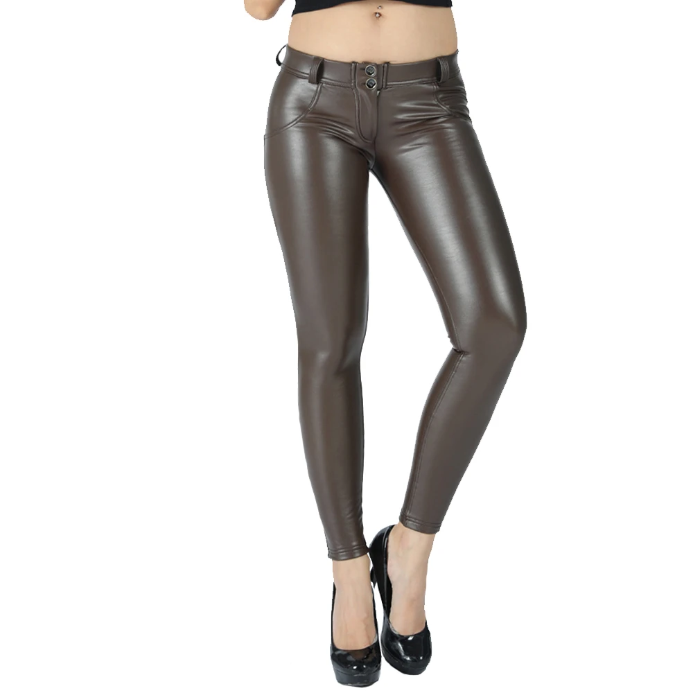 

Melody Warm Faux Leather Brown Leggings Stretch Skinny Pants Outdoor Causal Trousers Full Length Push Up Butt Lift Sexy Leggins