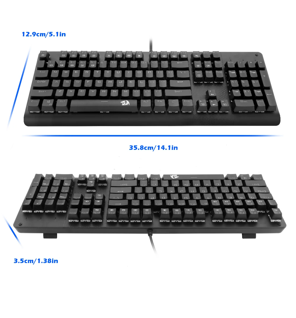 Redragon, новинка, K581, RGB, USB, Механическая игровая клавиатура, синий переключатель, светодиодная подсветка, 104 ключ, Проводная компьютерная игра, FPS, мопс, Overwatch