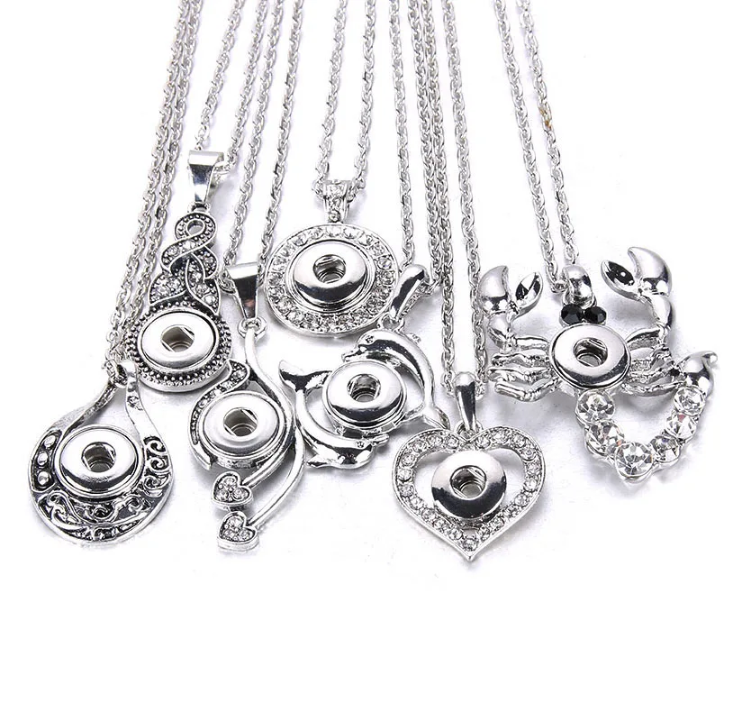 

New Snap Button Necklace Jewelry Rhinestone Crystal Metal Snaps Pendant Necklace for Women Fit DIY 12mm Snap Buttons Jewelry