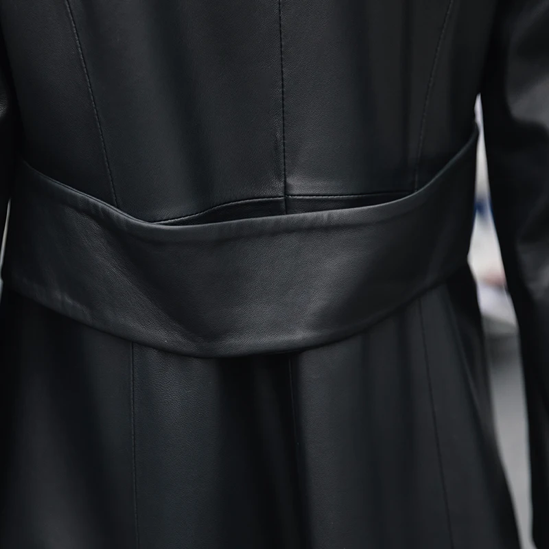 

JCHB 2021 New Autumn Spring lapel sheepskin leather coat Women's Mid-length leather windbreaker slim coat fashionable