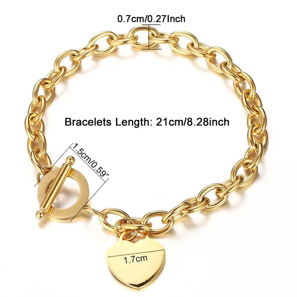 316L браслет из нержавеющей стали с цепочкой в виде сердца очаровательный для