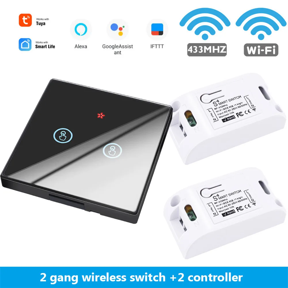B 2 gang 2 Receiver SMATRUL Tuya Smart Life APP WiFi сенсорный выключатель светильник RF 433 МГц настенный DIY релейный таймер модуль Google Home Amazon Alexa 110 В 220 В 10A - Цвет: B 2 gang 2 Receiver