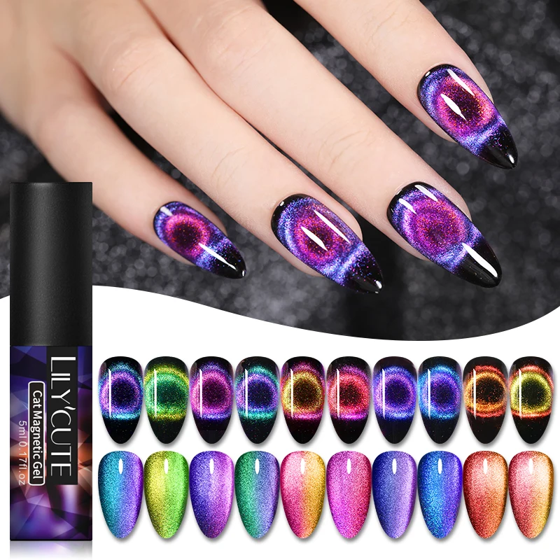 LILYCUTE 9D Sparkly Sky Magnetic Nail Gel Purple Blue  Cat Magic Nail Gel Polish Soak Off UV Magnet Nail Art Gel 5ml