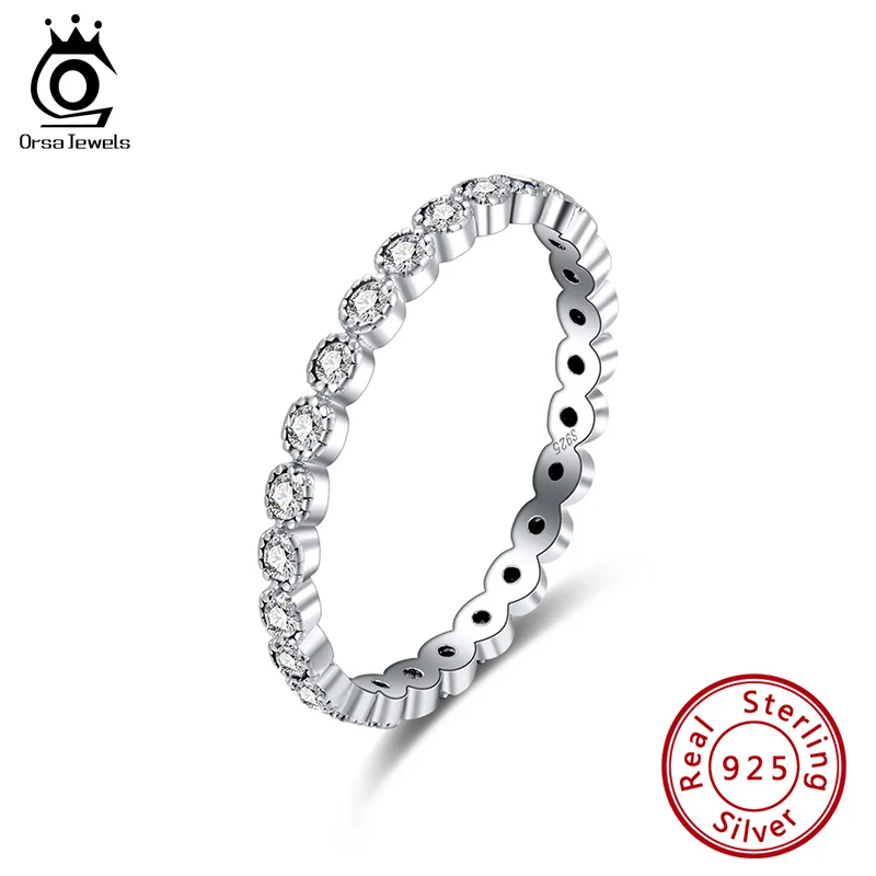 ORSA JEWELS, Настоящее серебро 925 пробы, складные кольца для женщин, полный круг, AAAA, циркониевое кольцо, кольца на палец, свадебные, обручальные ювелирные изделия SR145