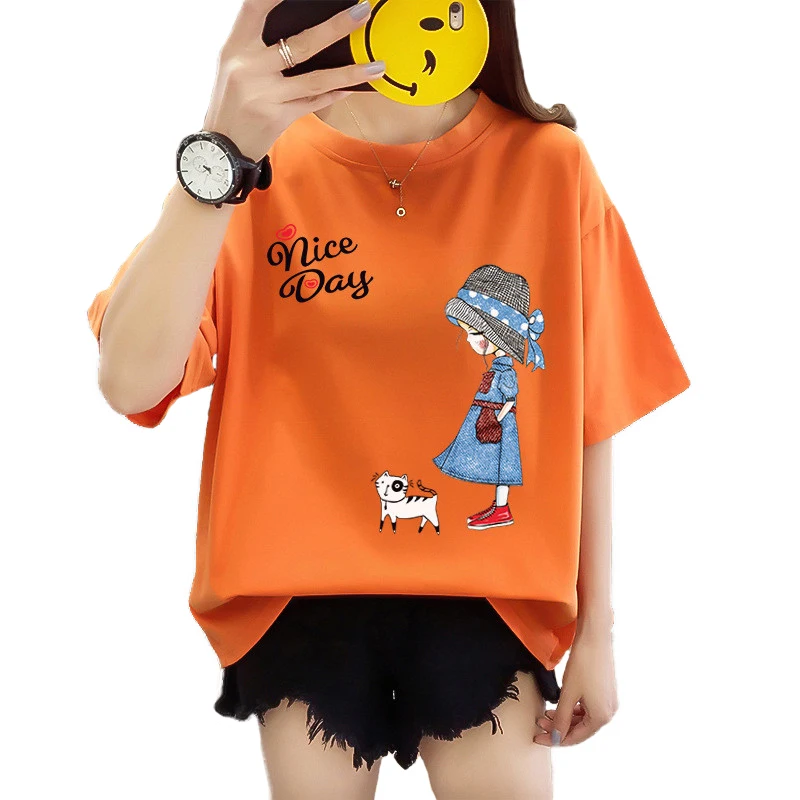 Женская футболка большого размера с коротким рукавом и круглым вырезом