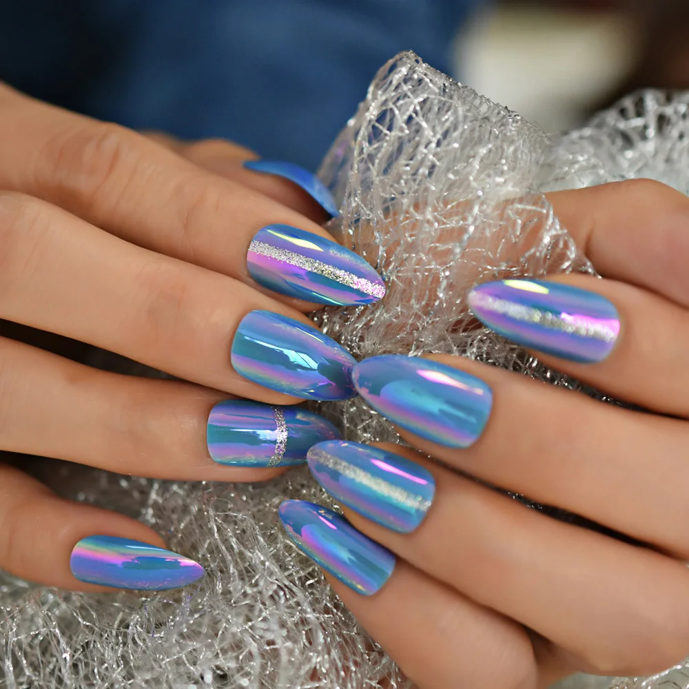 Фиолетовый Galaxy Овальный пресс на пальцах ногти Полный мейум украшения ногтей