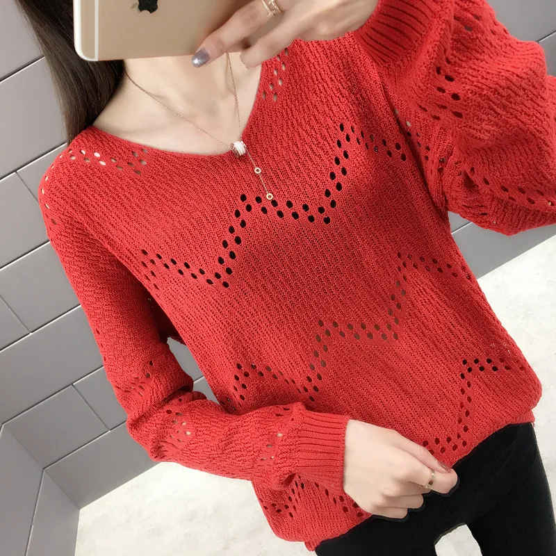 Женский трикотажный свитер с вырезами повседневный пуловер высоким воротником и