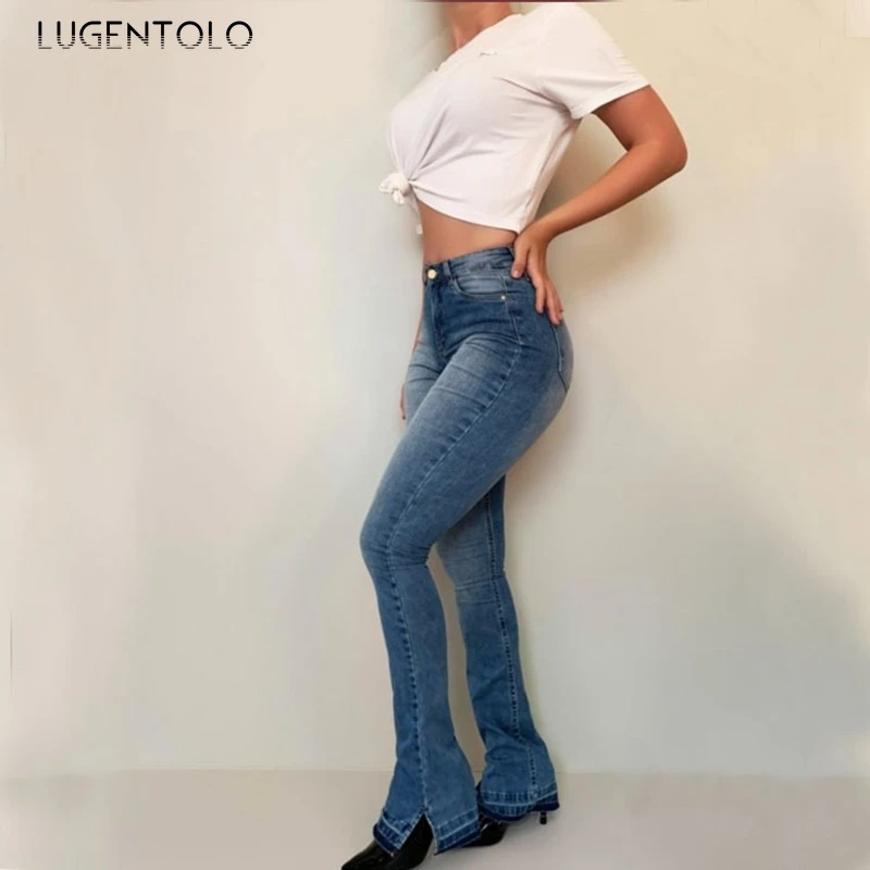 

Lugentolo Women Sexy Jeans Spring Summer Casual Fashion Bleached Slimming Tassled Simple Women's Tight Long Jeans