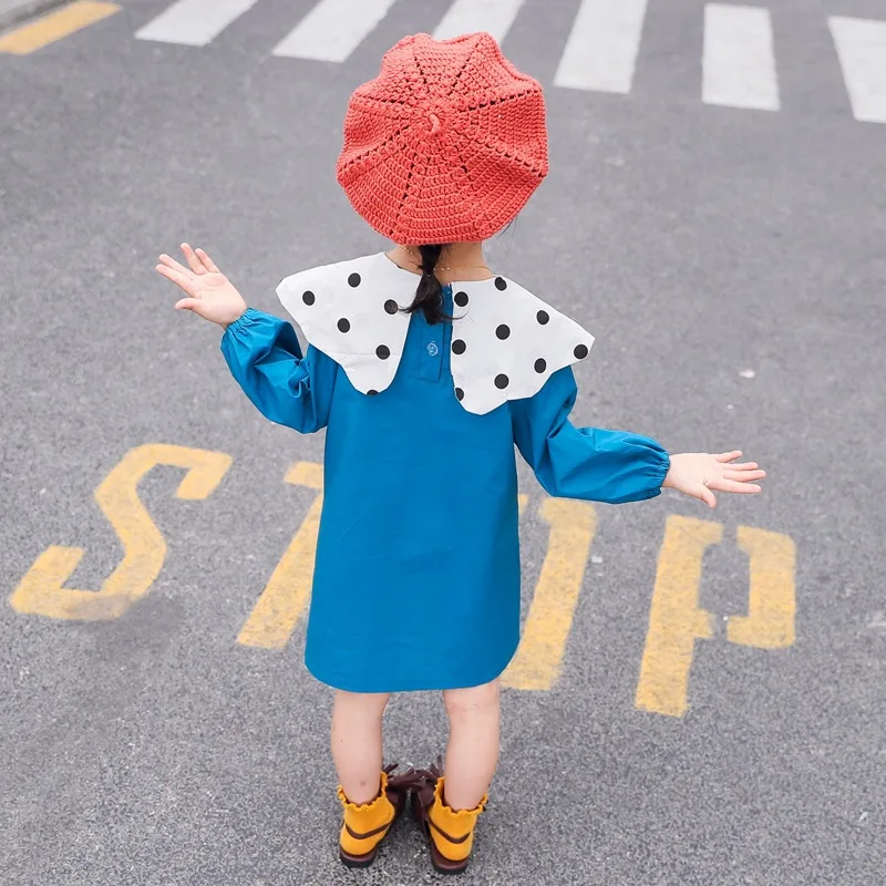 Модное детское осеннее платье с длинными рукавами в Корейском стиле для девочек