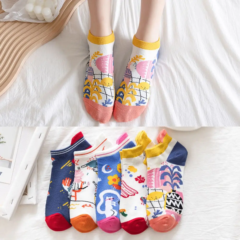 

5 пар, женские хлопковые короткие носки до щиколотки