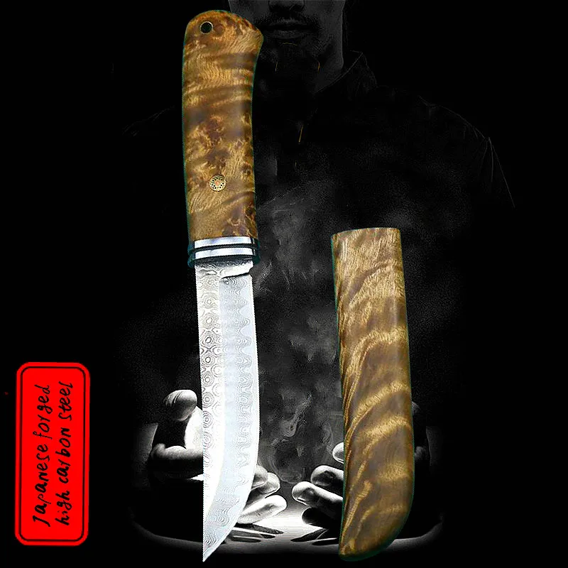 Японский самурайский утолщенный дамасский тактический прямой нож