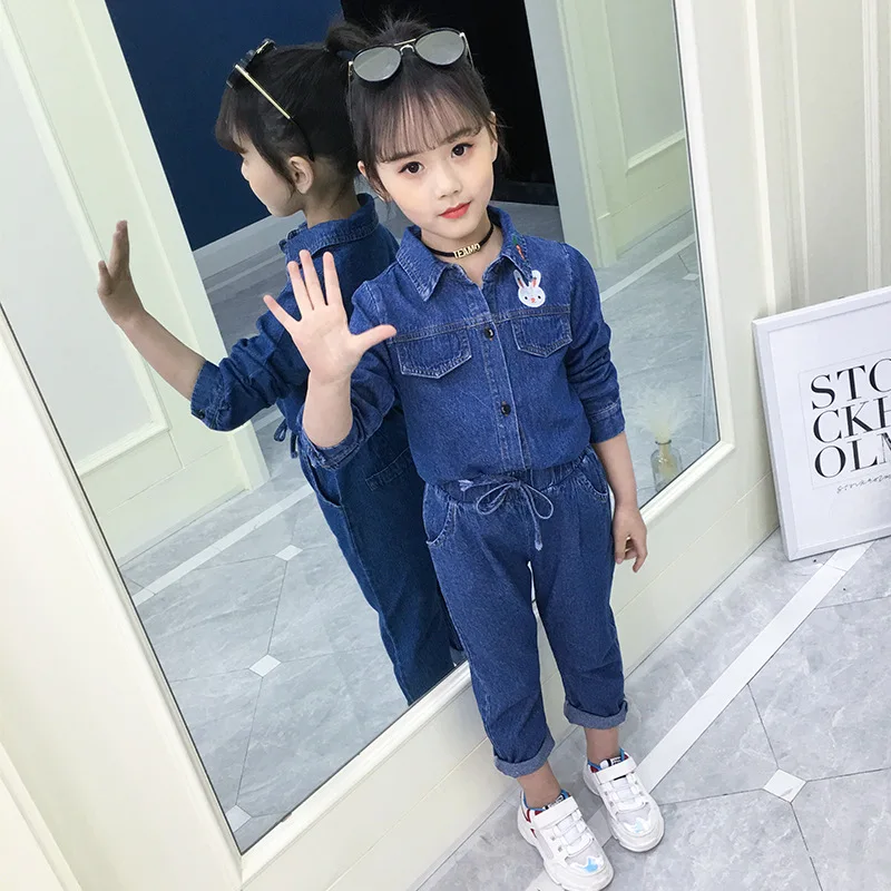 Синие рубашки для девочек 2 предмета Комплект джинсовой одежды куртки и штаны 4 6 8