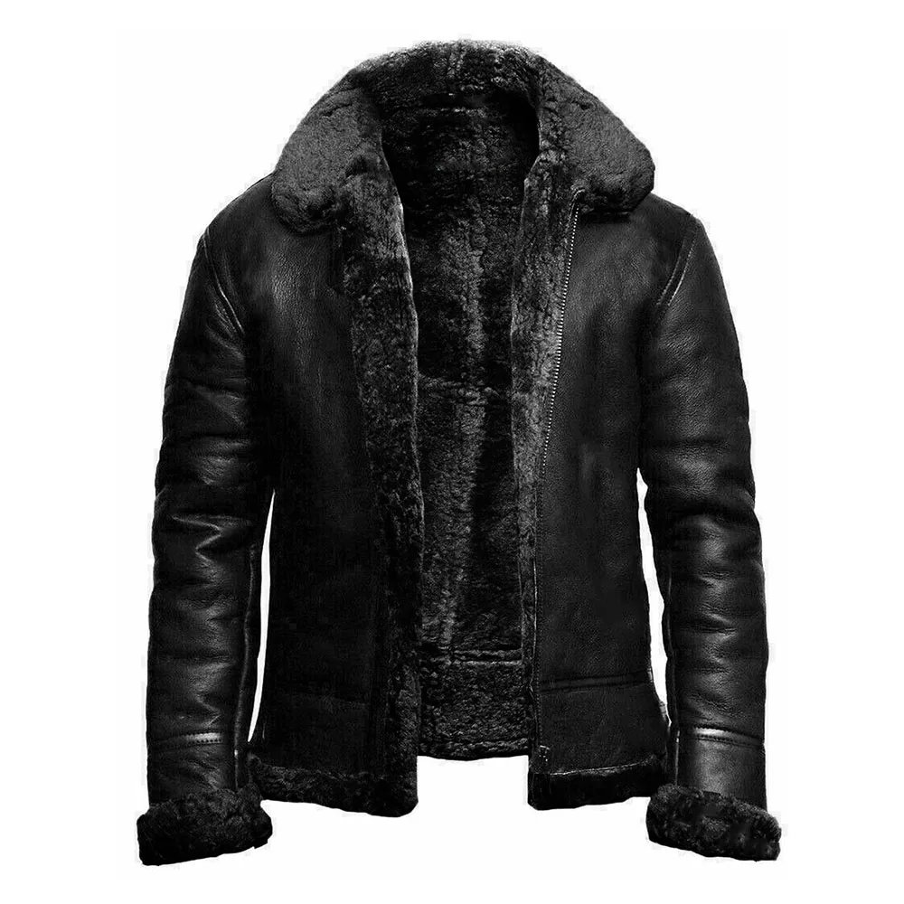 

Men PU Leather Jacket Fur Keep Warm Straight Lapel Zipper Winter Coat Young Fashion Casual Oversize Outwear Parkas Locomotive
