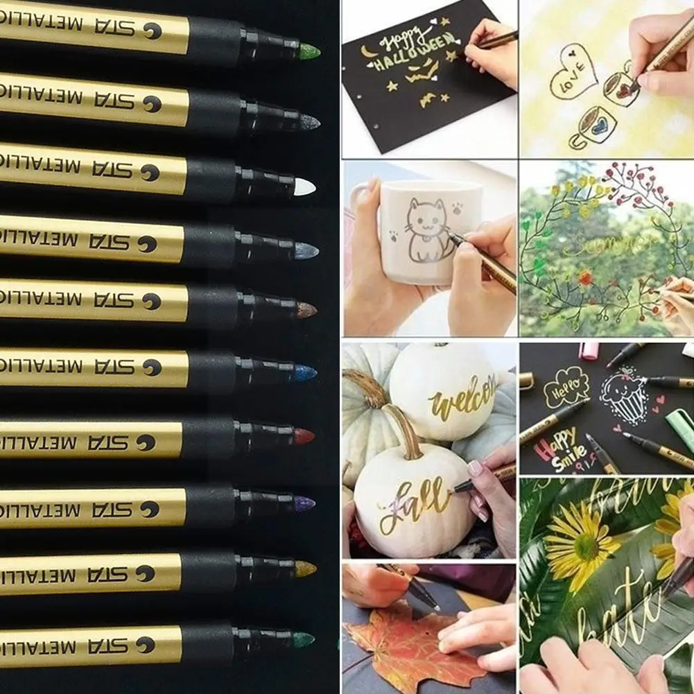 

Высококачественный цветной металлический маркер для рисования G8J4, 10 шт./компл., Перманентная фоторучка для дизайна, канцелярские принадлеж...