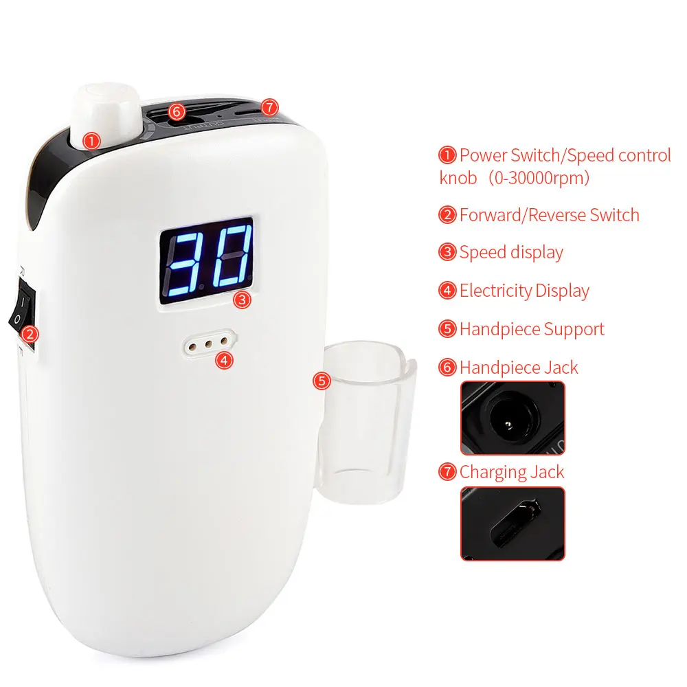 Фрезер Профессиональный для ногтей аппарат портативный с беспроводной зарядкой