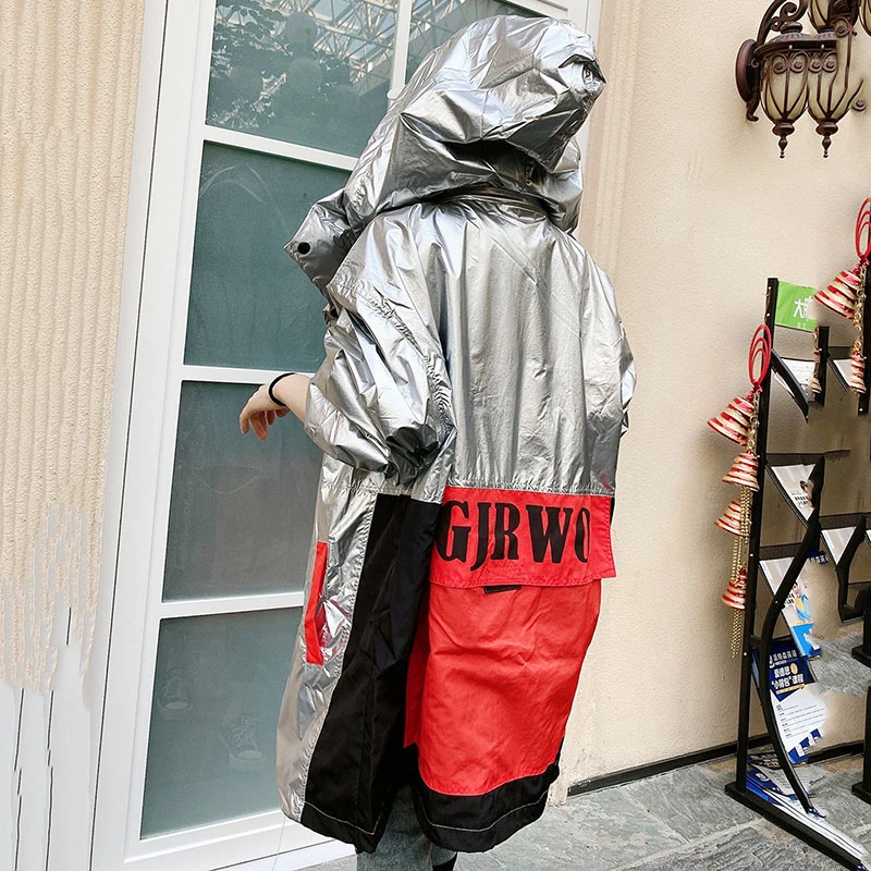 Новинка осени 2020 яркая серебристо фиолетовая Женская ветровка с капюшоном