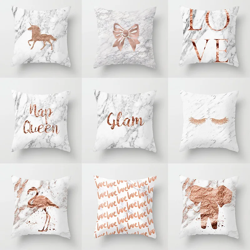 Наволочка 45*45 мраморная розовая Золотая полиэфирная наволочка с буквенным