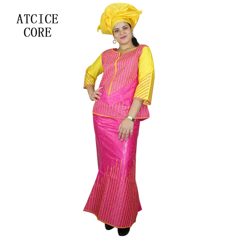 Африканские платья базин богатый вышивка дизайн топ с рэппером три шт. один