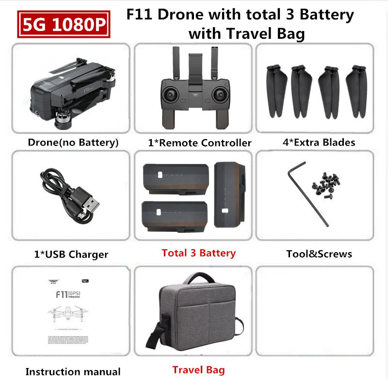 1080P 3B Travel Bag SJRC F11 Pro gps Дрон с Wifi FPV 2 K/1080 P камера бесщеточный Квадрокоптер 28 минут время полета Квадрокоптер Дрон VS X9 X6 B4W - Цвет: 1080P 3B Travel Bag