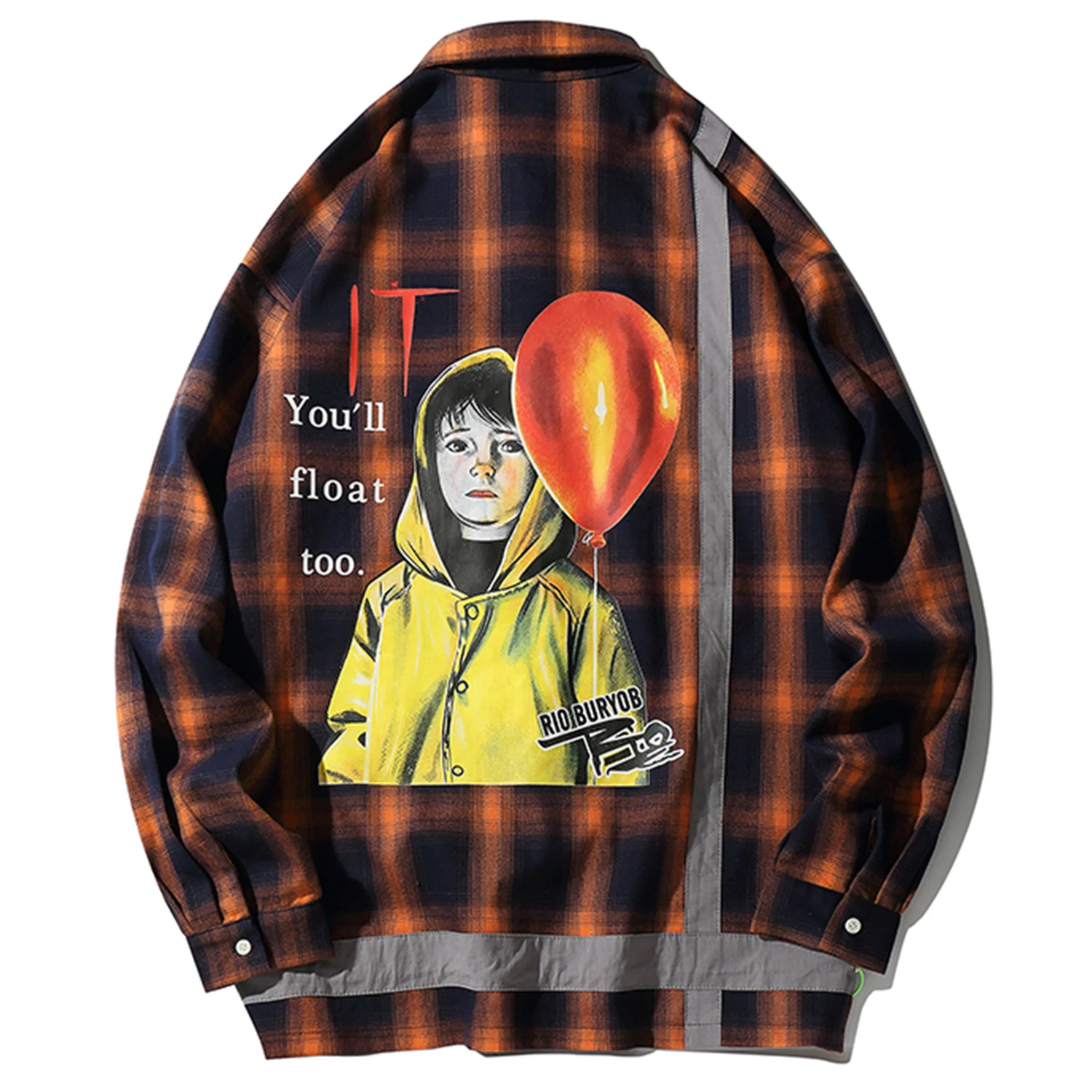 Мужская рубашка в клетку с рисунком воздушных шаров для мальчиков Модная уличная