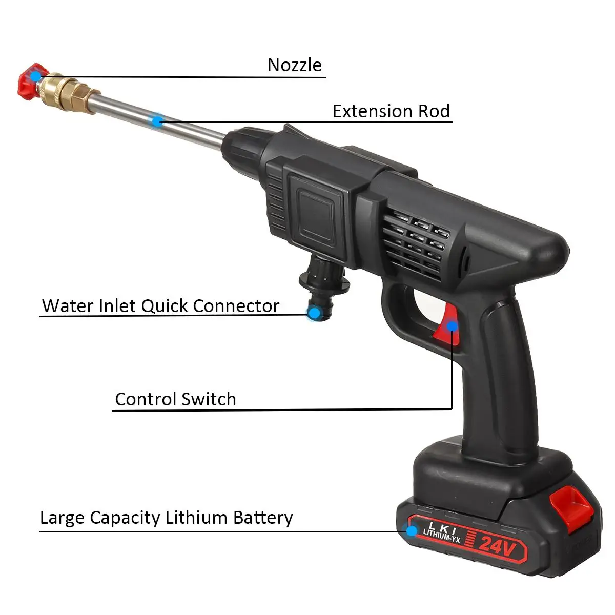 Дешево Беспроводная Автомойка высокого давления, портативный пистолет для мойки высокого давления, аккумулятор Makita, 0-15000 мАч, 30 бар, 24 В