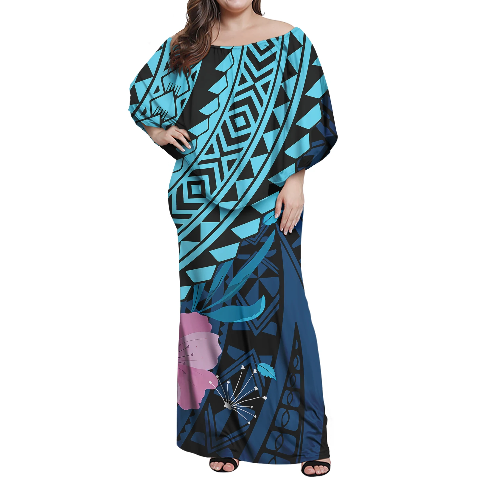 Custom Logo Brand New Gowns Tribal Design 100% Polyester Upscale Women Leaky Shoulder Big Front Skirt