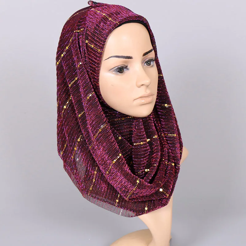 

Evening Sparkle Scarfs Women Wrinkles Glitter Head Scarf Ladies Shimmer Sequin Hijab Scarf Bridesmaid Stole Shawls and Wraps