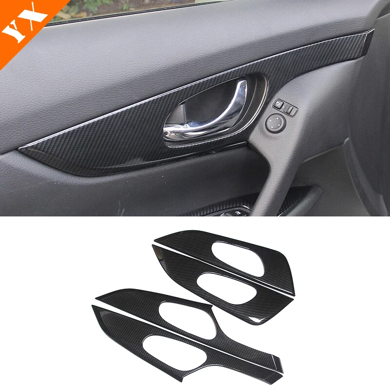 

For Nissan X-Trail XTrail T32 Rogue 2014-2020 ABS Carbon Accessories Car Inner Armrest Door Handle panel frame Cover trim 4pcs