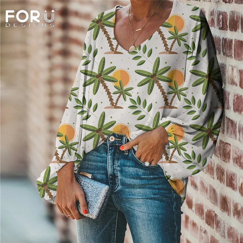 FORUDESIGNS/Harajuku стильная блузка с тропическим рисунком пальмы 2020 Повседневная