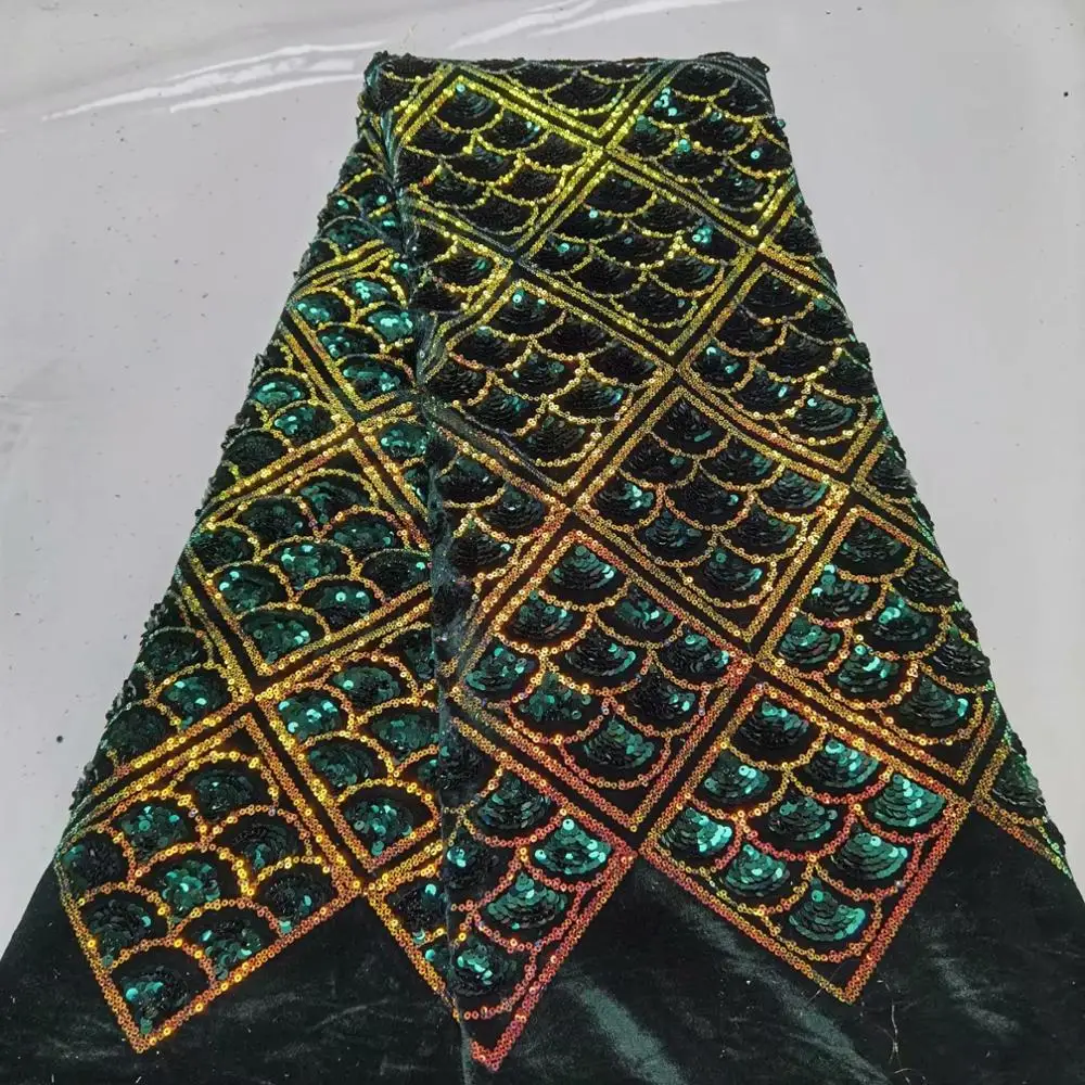 

Newest Royal Blue Soft Velvet Lace Fabric High Quality African Tissus Sequins Design French Material For Sewing Shiny Dress VRV9