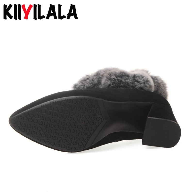 Зимние сапоги Kiiyilala из коровьей замши на молнии женские с натуральным мехом