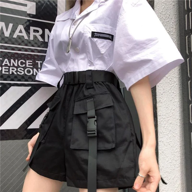

Shorts Women Leisure Loose Elastic Waist Hip Hop Fashion Pockets Popular College Streetwear Summer Hipster Feminine Basic Cool