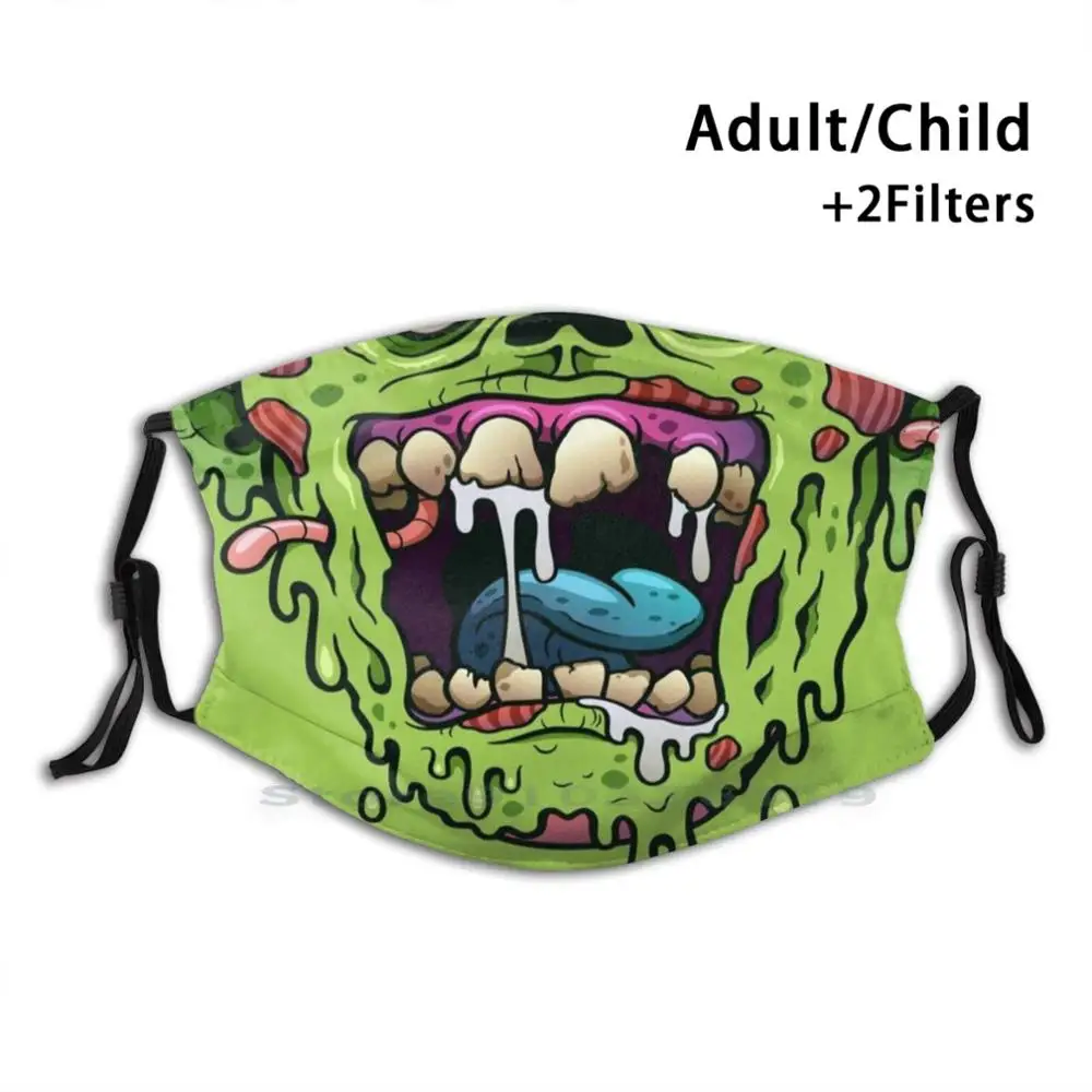 

Zombie Face Mouth Print Reusable Pm2.5 Filter DIY Mouth Mask Kids Zombie Face Mouth Creepy Horror Halloween Green Worms Cosplay