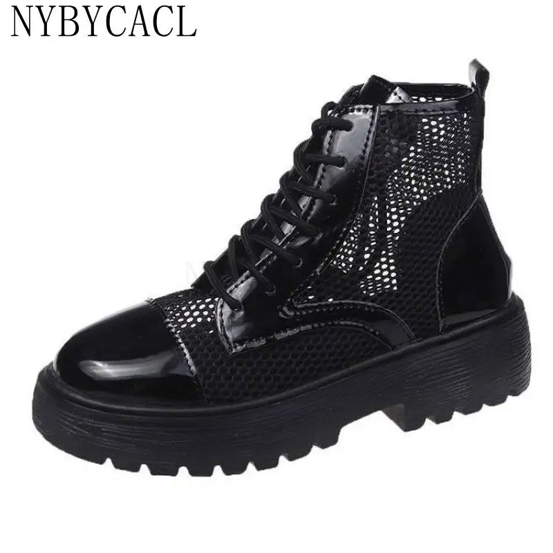 

Breathable Mesh Women Summer Boots Fashion Casual Lace up Shoes High Heels Boots For Women Summer Shoes Genuine Leather Boot