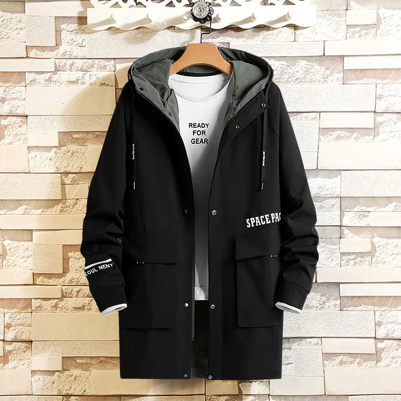 

2022 New Trench Black Grey Coat Men'S Overcoat Casual Windbreakers X-Long Fashion Spring Autumn Jackets