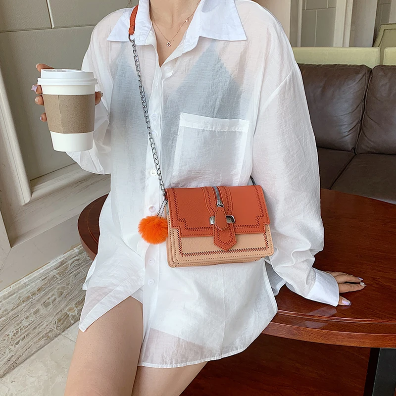 

Women Shoulder Bag 2020 Summer Messenger Bag Ladies Solid Color New PU Small Square Bag Chain Bag Mobile Phone Bag Small Bag