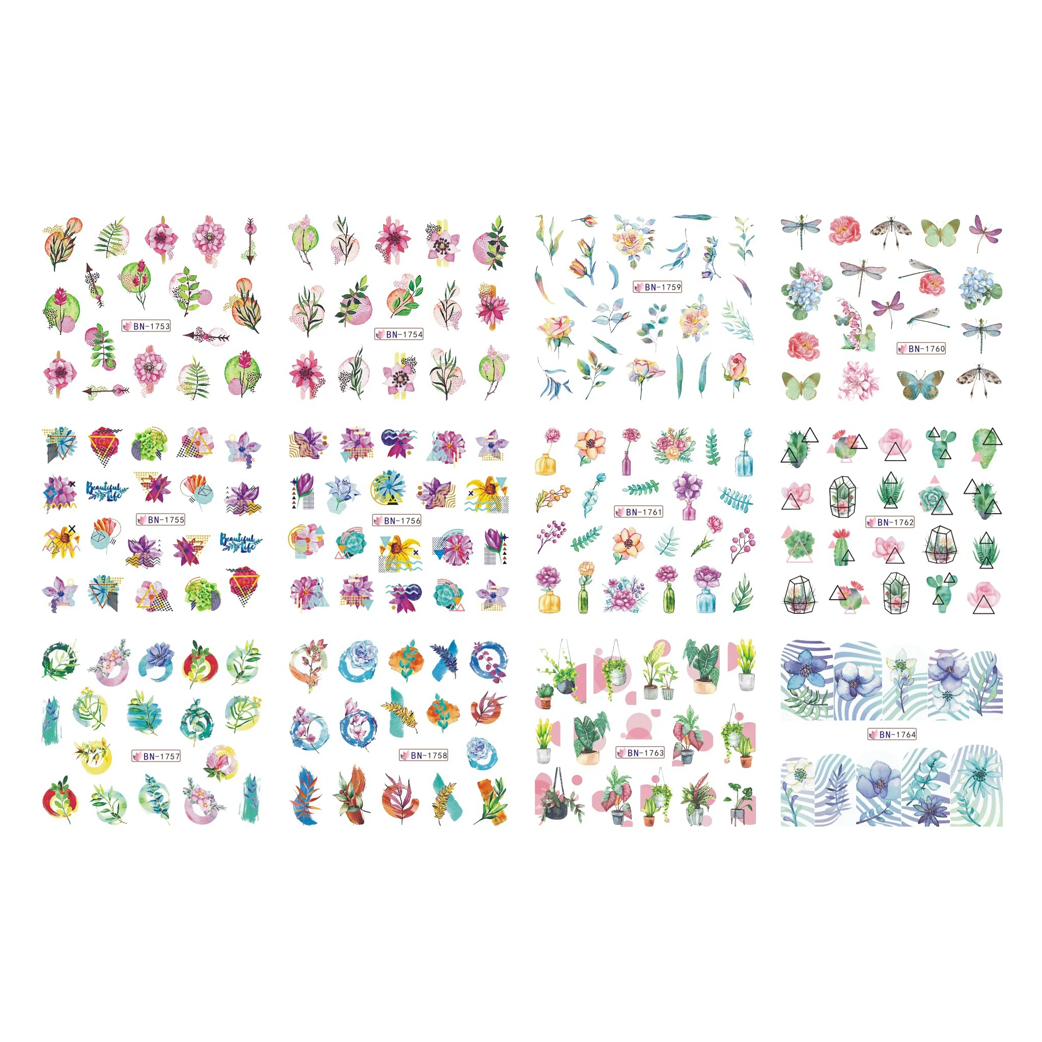 

UPRETTEGO 12 упаковок/LOT дизайн ногтей Красота воды Наклейка ползунок наклейки на ногти цветок оставьте абстрактный кривой линии BN1753-1764