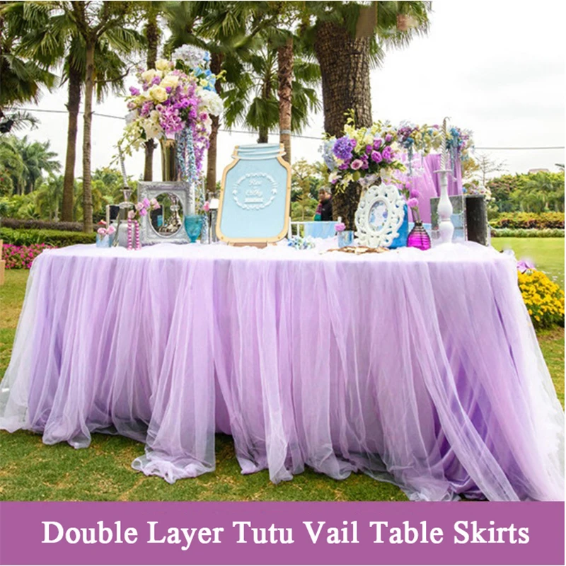 

Wedding Party Banquet Decoration Table Skirts Tutu Vail Desk Cover Tablecloth Tablecloths Oilcloth Pastoral Style Outdoor Decor